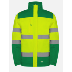PARKA HAUTE VISIBILITE VERT JARDIN / JAUNE FLUO + MARQUAGE COEUR LOGO COULEURS ET SOUS NUQUE LOGO ESV 1 COULEUR + LOGO FCC