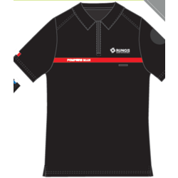 29 - POLO MANCHES COURTES NAVY ET BANDES ROUGES (SAP)* - BRODERIE LOGO C�UR ET DOS "POMPIER MIN" - 1