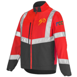 BLOUSON LUTEA ROUGE FLUO / GRIS CHARCOAL + BRODERIE COEUR LOGO ESD  + LOGO FCC SUR LA MANCHE COTE COEUR