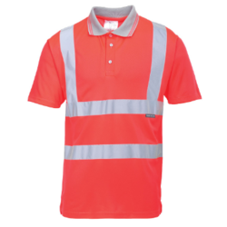 POLO HI-VIS COTON ROUGE+ MARQUAGE COEUR "ESD"+ LOGO FCC SUR LA MANCHE COTE COEUR